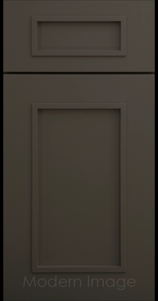 Gilbert cabinet a recessed flat panel and elevated molding in Urbane Bronze color.